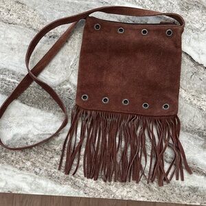Boho Brown Suede Crossbody Bag with Fringe
